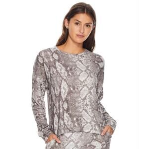 P.J. Salvage Women Brown Snakeskin Print Lounge Relax Crewneck Sweatshirt Size M